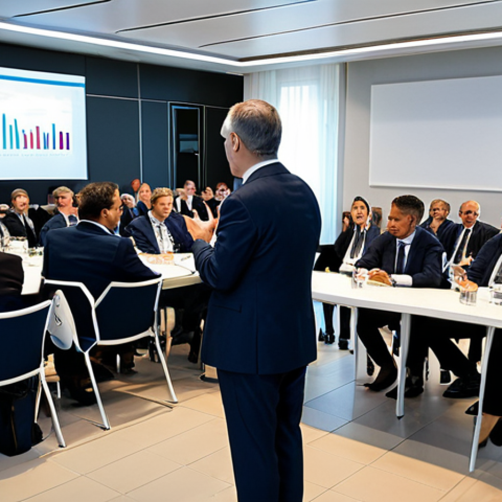 Professional Networking Event**
A brightly lit conference room during a public policy event in Rome. Fully clothed professionals in business attire are engaged in conversations, exchanging business cards. The scene is bustling with activity and positive energy. Background shows presentation screens with graphs and data. Safe for work, appropriate content, professional, family-friendly, perfect anatomy, correct proportions, natural pose, well-formed hands, proper finger count, natural body proportions.
**