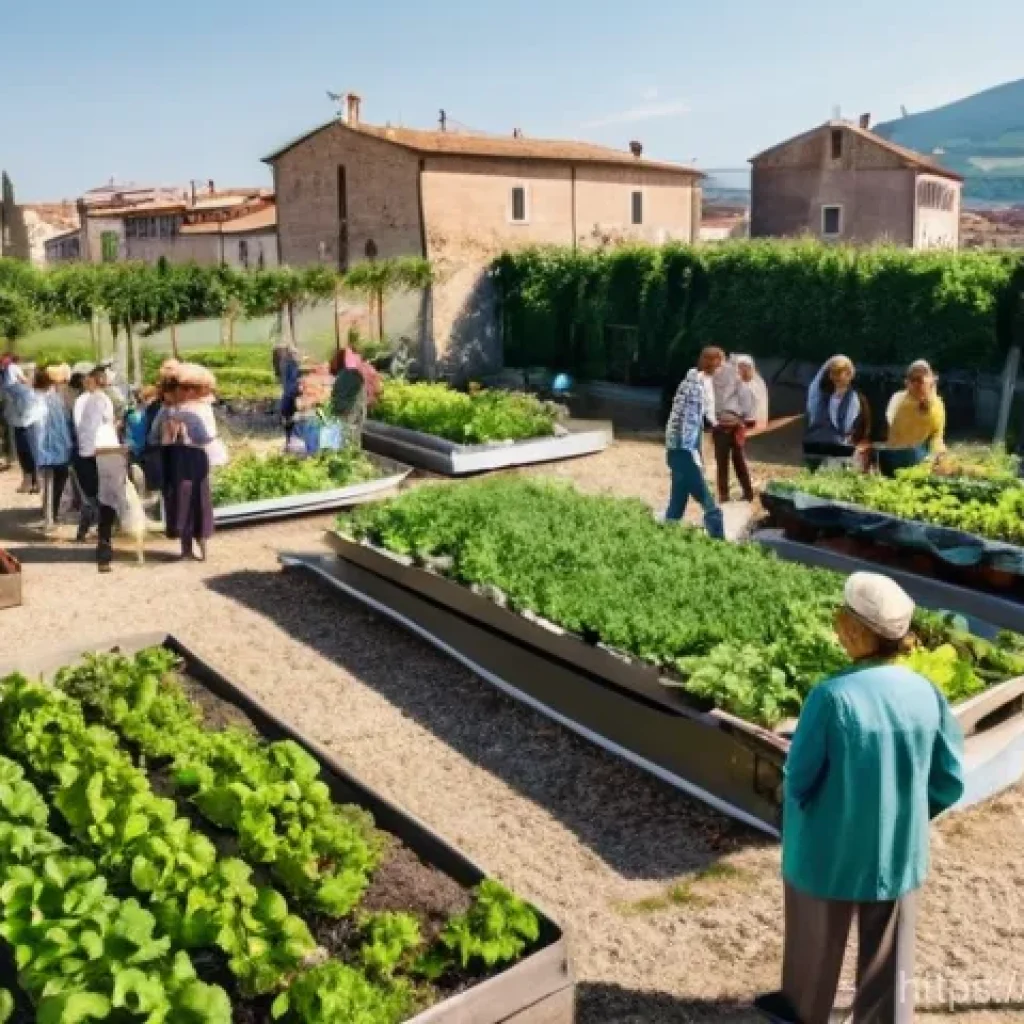 공공정책과 비영리조직의 협력 - **Prompt 1: A Thriving Italian Community Garden**
    "A wide, bright, outdoor shot of a vibrant com...