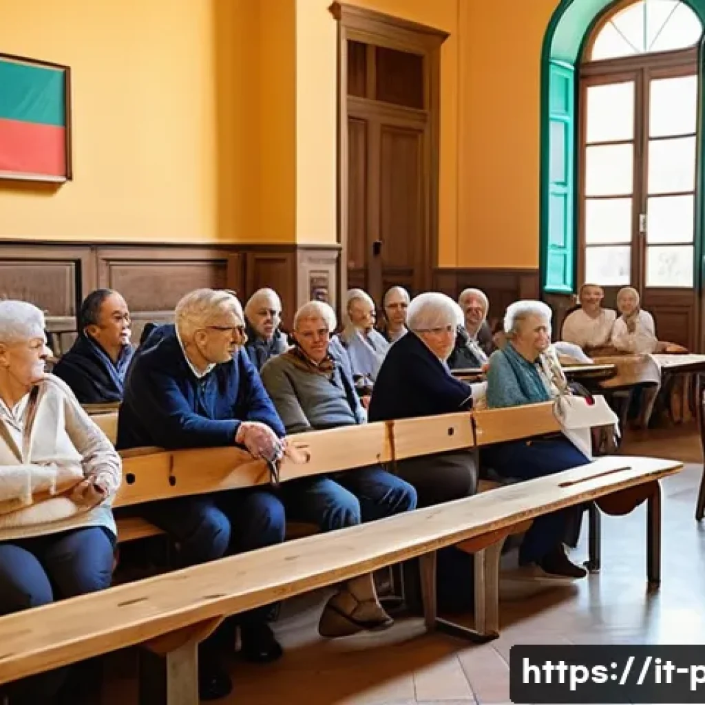 공공정책과 갈등 해결 사례 - A lively community mediation session in a modern Italian town hall, featuring a diverse group of mid...