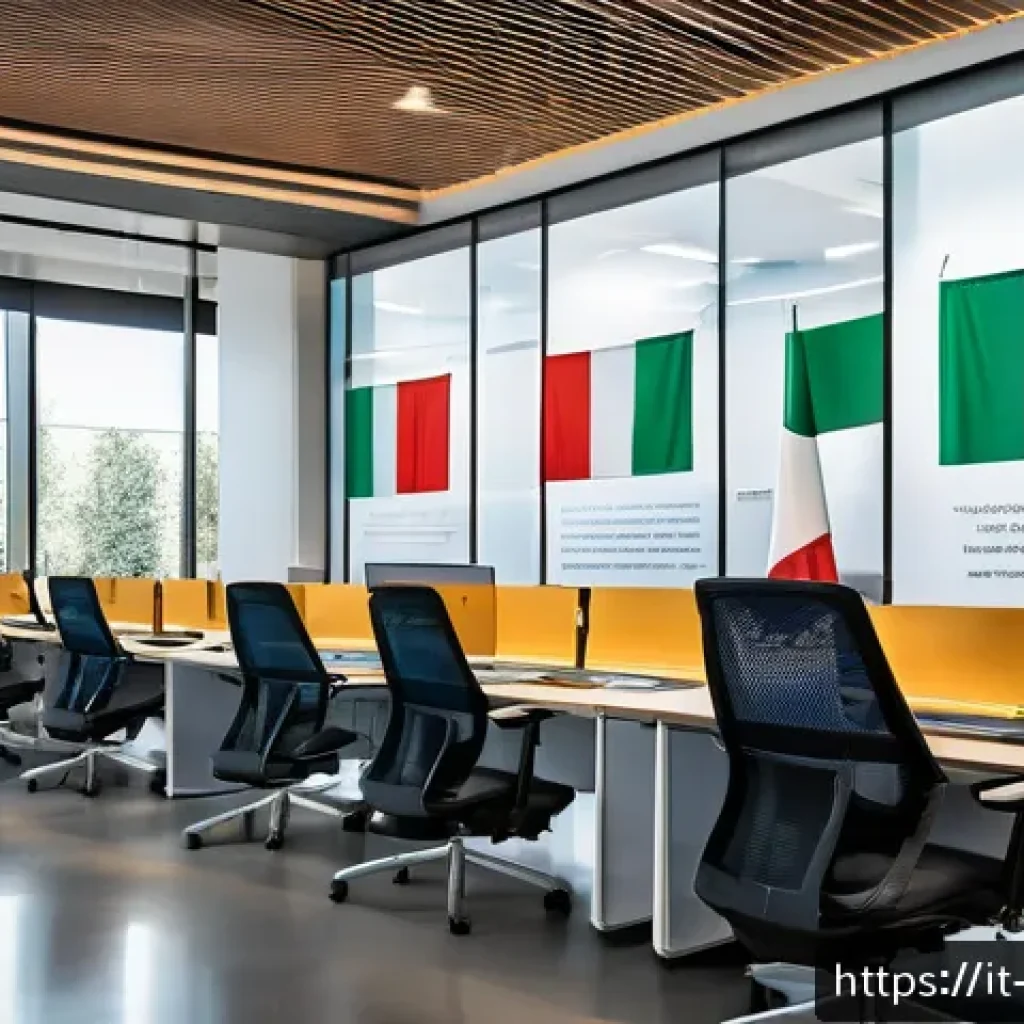 공공정책 관련 최신 서적 추천 - A modern Italian public administration office showcasing digital transformation: a bright, spacious ...