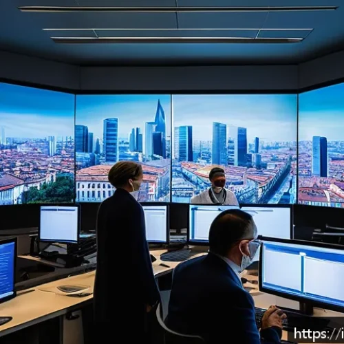 공공정책 전문가로서의 사회적 역할 - A modern Italian public health control room featuring diverse experts analyzing predictive data on l...